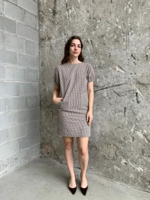 brown gingham mini dress