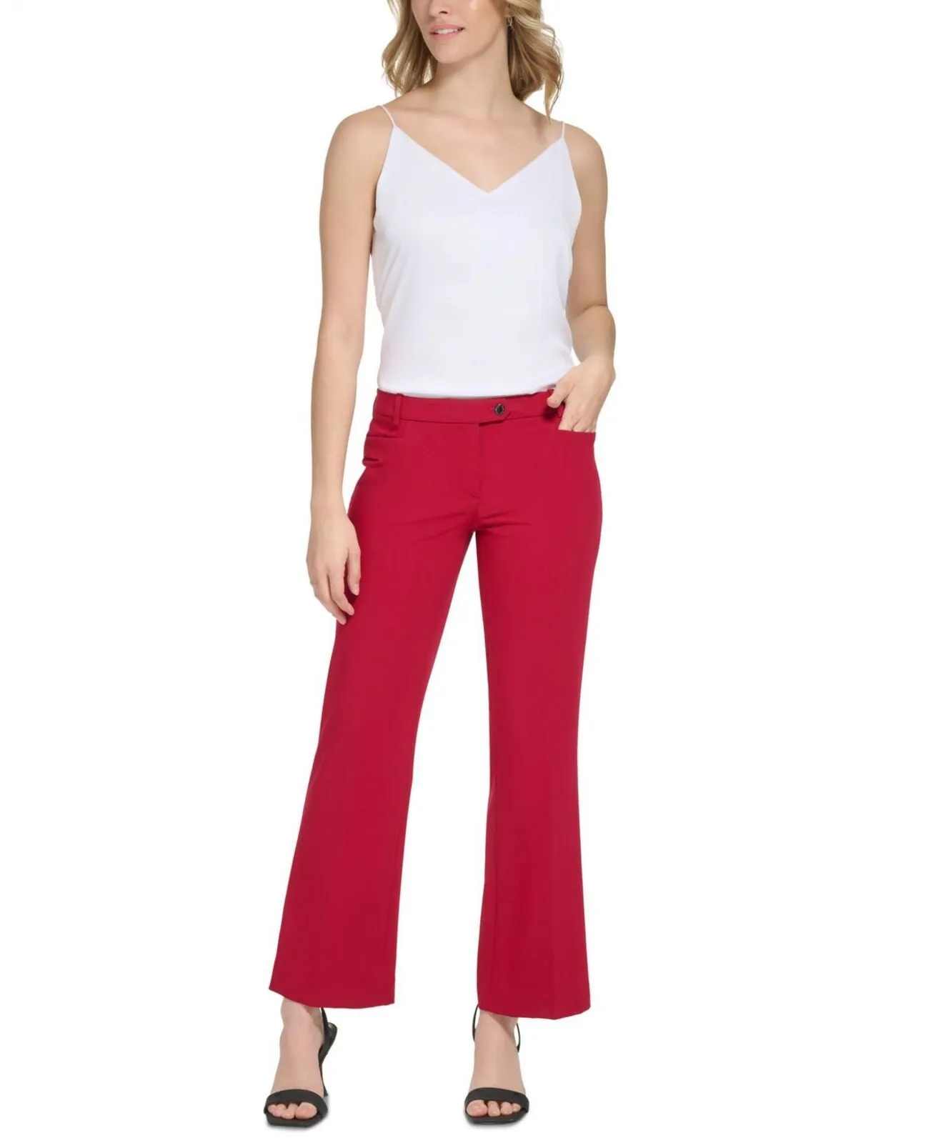 Calvin Klein Petites Modern Fit Tapered Leg Dress Pants Cranberry Red 6P