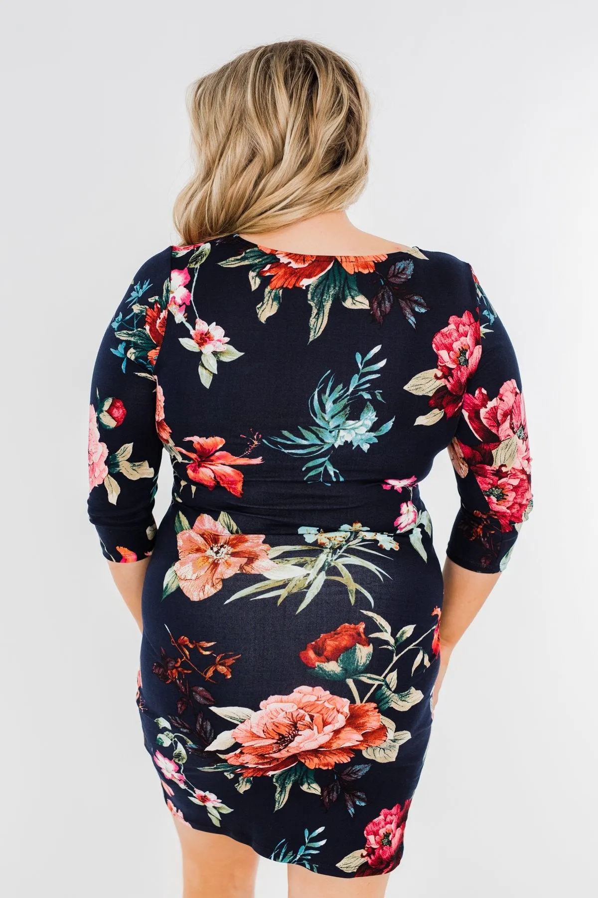 Captivating In Floral Dress- Navy