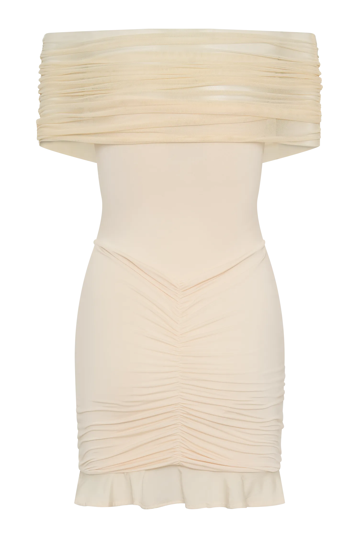 Caspian Slinky And Mesh Off Shoulder Mini Dress - Ivory