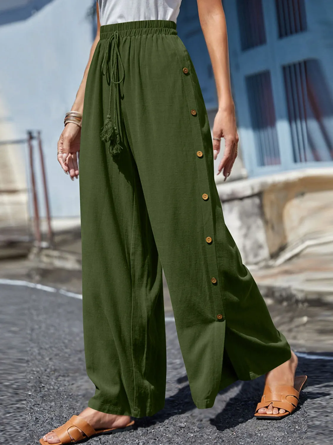 Catalina Full Size Tassel Wide Leg Pants