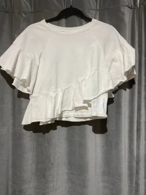 Cinq a sept Cropped Cream Ruffle T Shirt