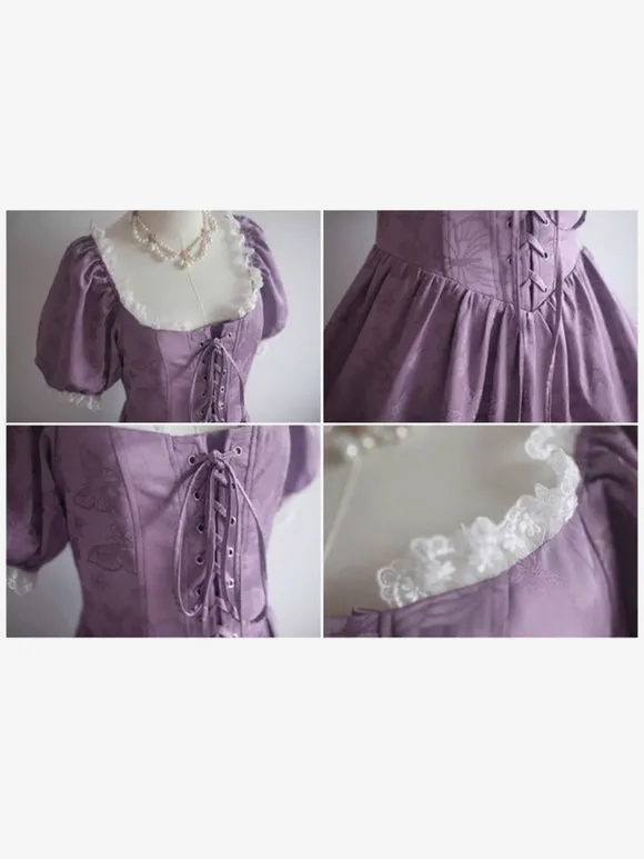 Classical Lolita Dress Polyester Short Sleeves Jacquard Lolita Dresses Classic Purple