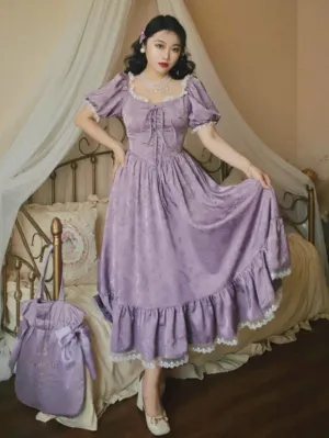 Classical Lolita Dress Polyester Short Sleeves Jacquard Lolita Dresses Classic Purple