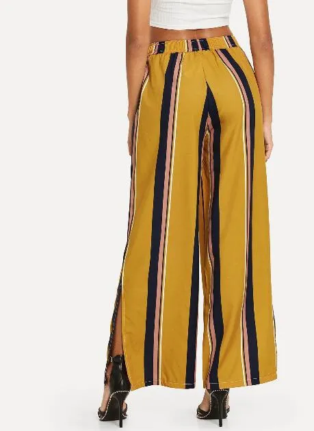 Colorful Striped Split Nine-point Pants Wide Leg Pants