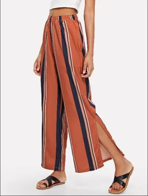 Colorful Striped Split Nine-point Pants Wide Leg Pants