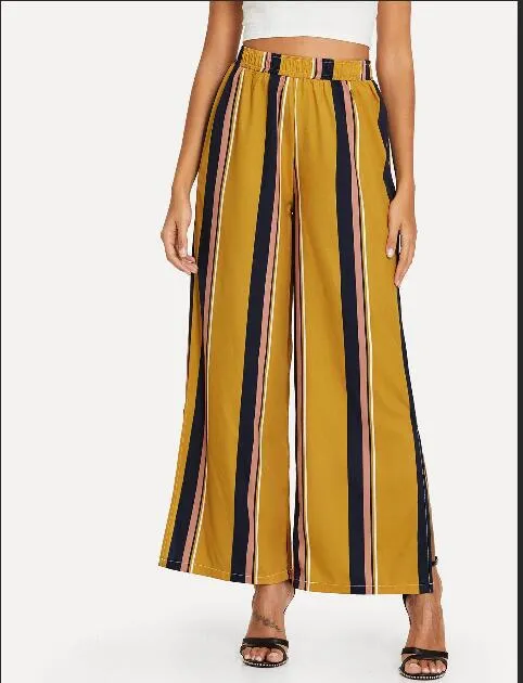 Colorful Striped Split Nine-point Pants Wide Leg Pants