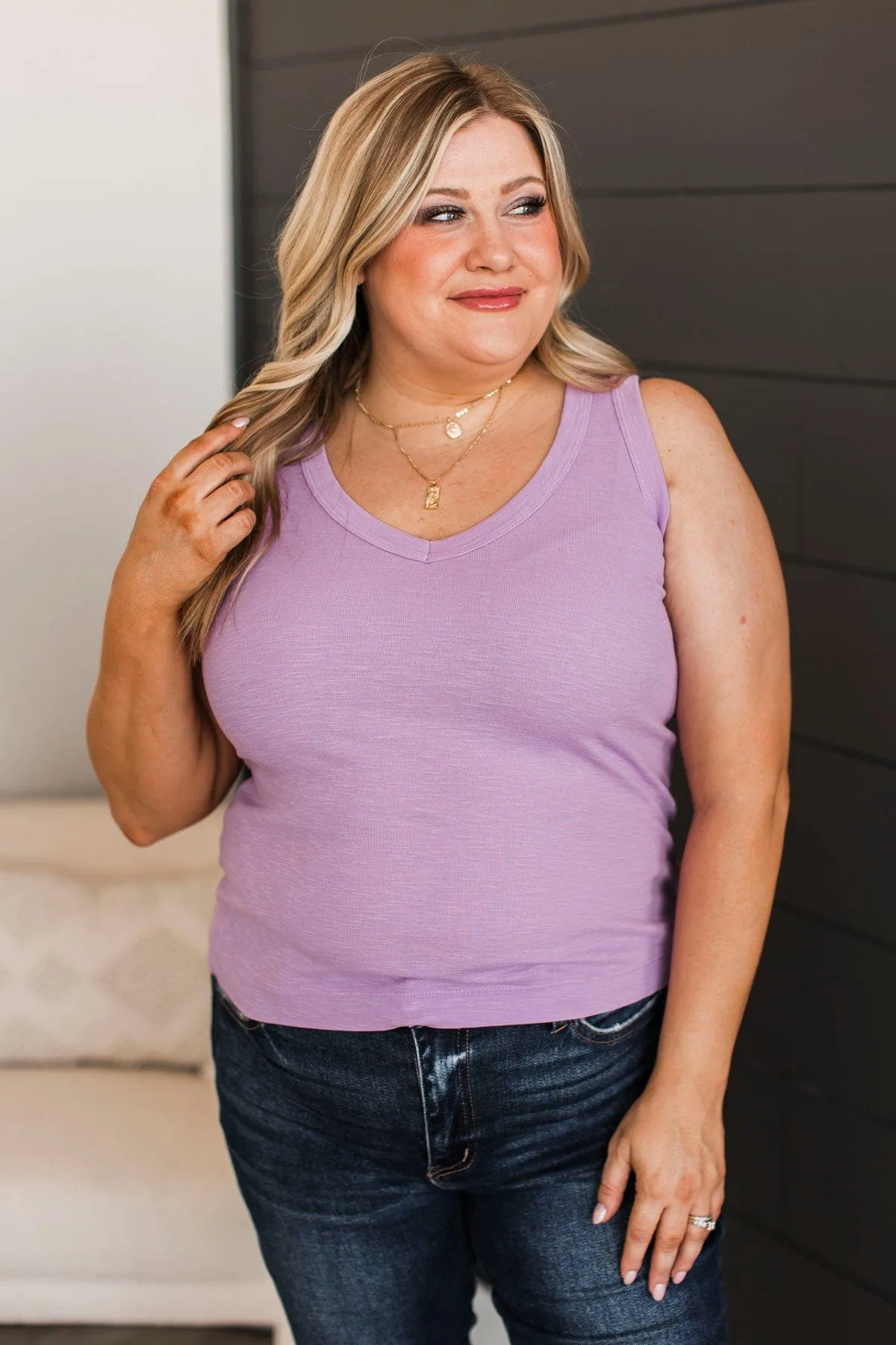 Counting Blessings V-Neck Tank Top- Lilac