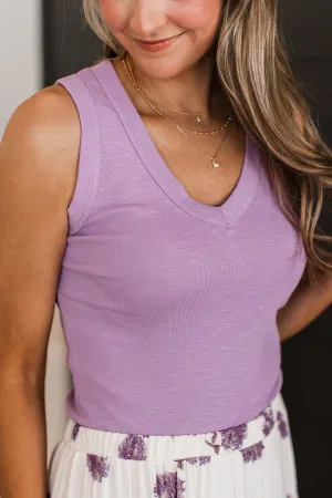Counting Blessings V-Neck Tank Top- Lilac
