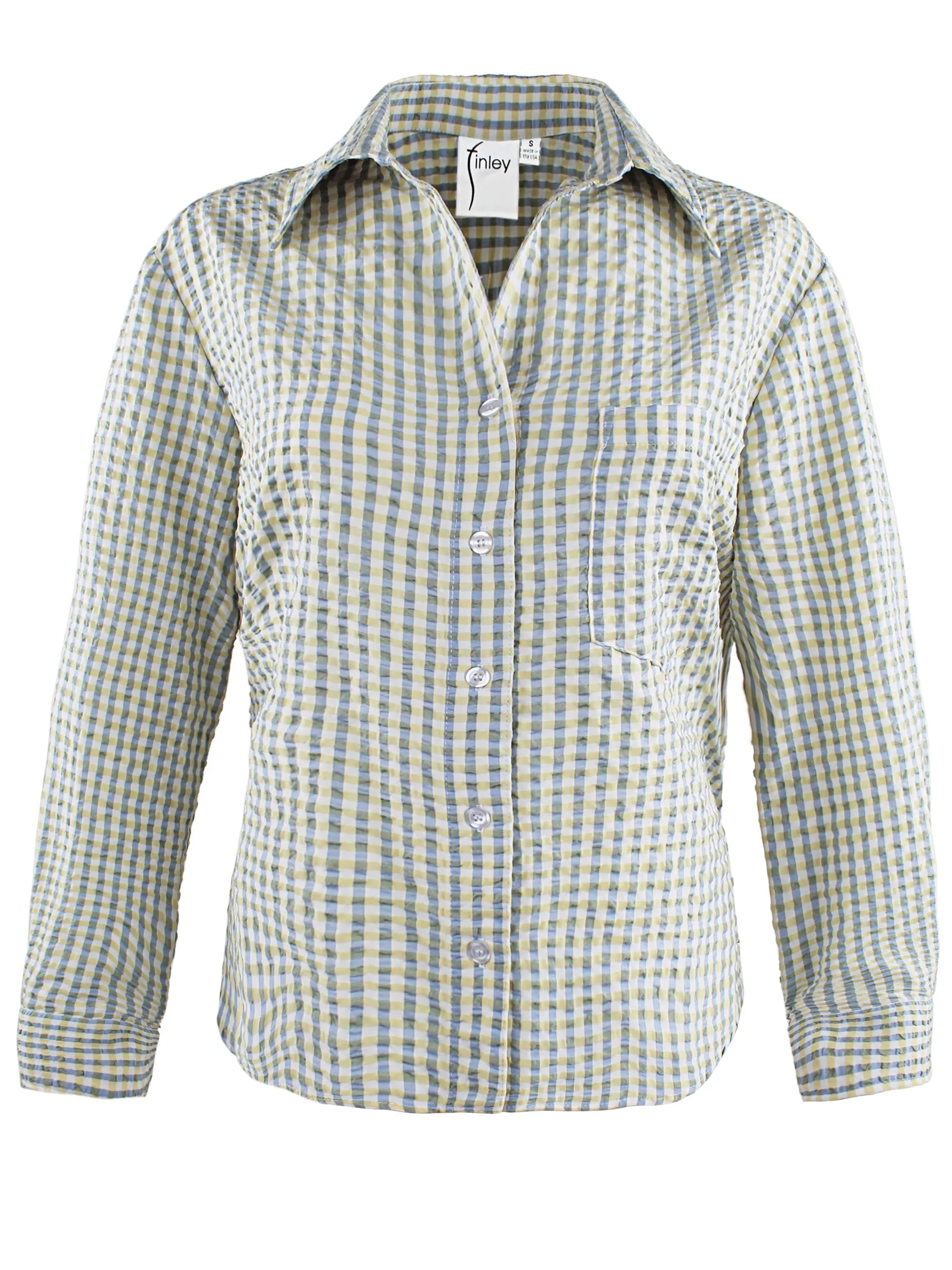 Cropped Andie Shirt Yellow/Green/White Seersucker Check - Webstore Exclusive