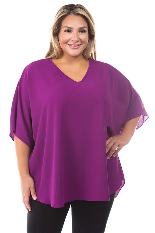 Curvy V-Neck Flowy Blouse