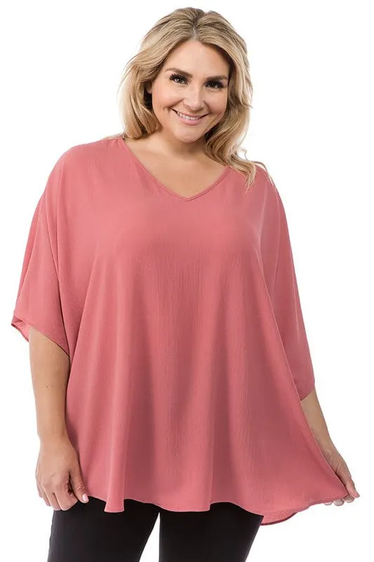 Curvy V-Neck Flowy Blouse