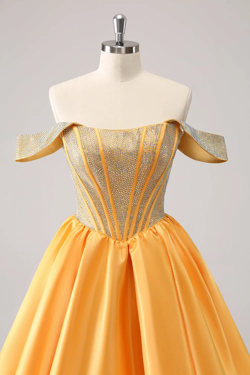 Cute Yellow A Line Off The Shoulder Corset Homecoming Dress with Beading