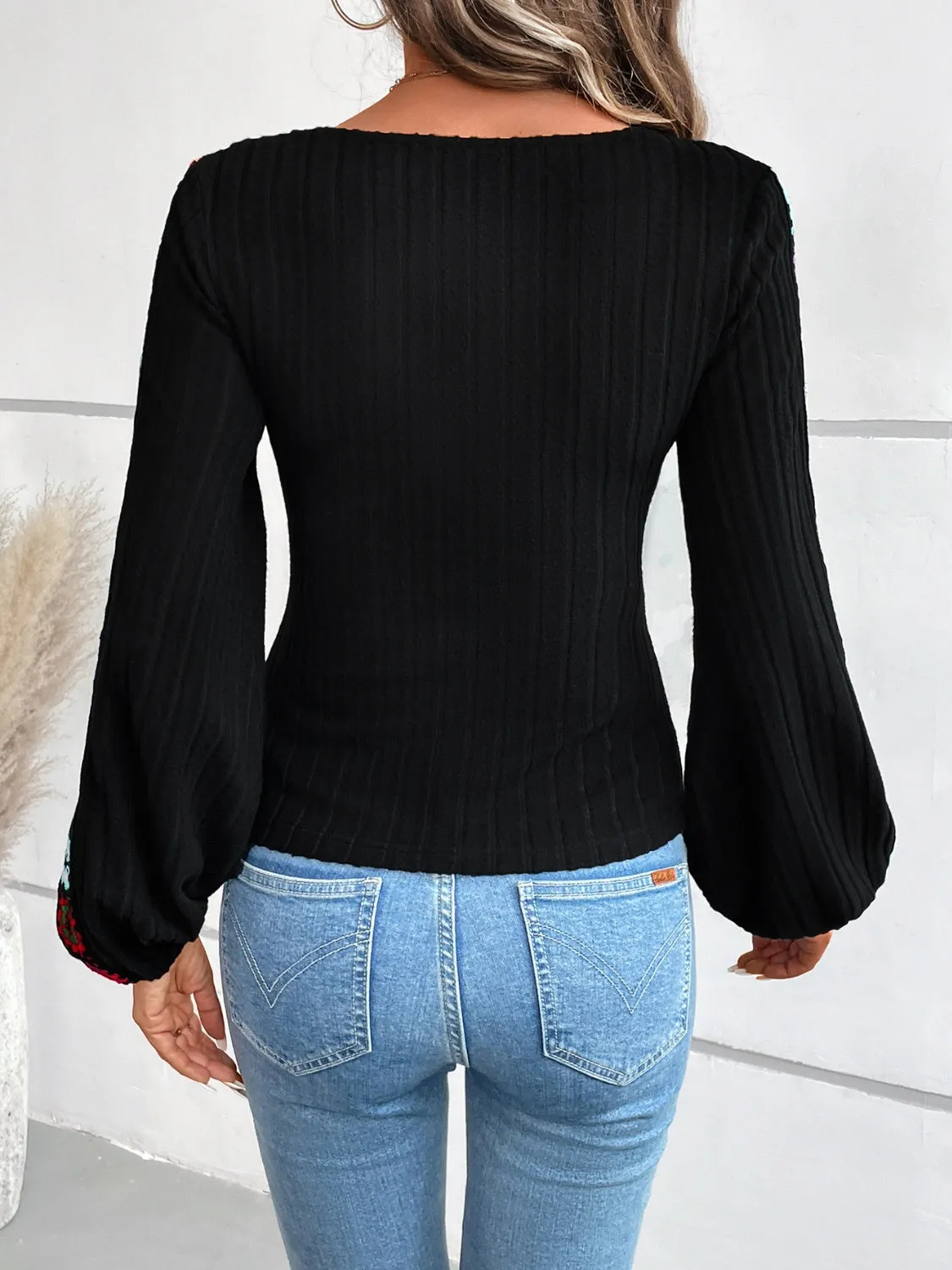 Dani V-Neck Crochet Long Sleeve Top