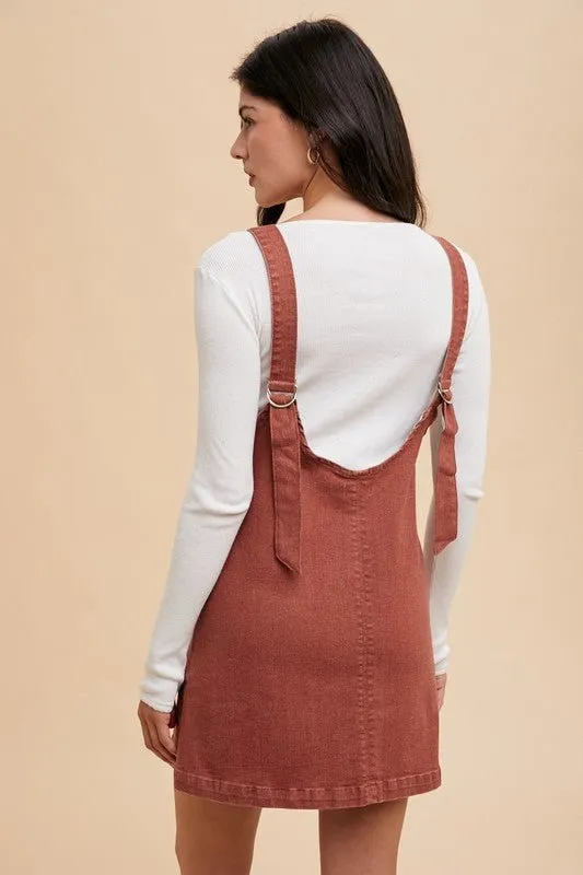 Denim Overall Dress with Pockets