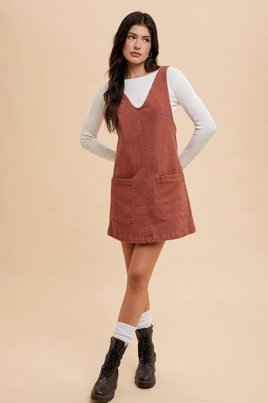 Denim Overall Dress with Pockets