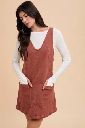 Denim Overall Dress with Pockets