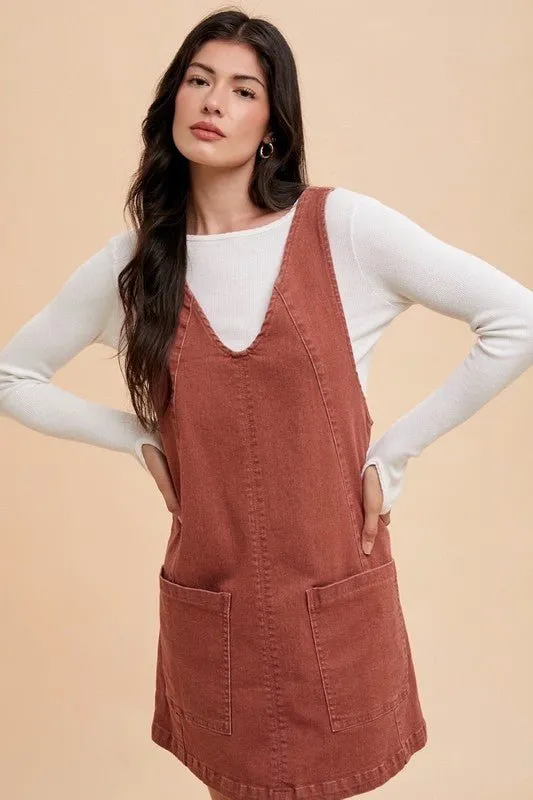 Denim Overall Dress with Pockets