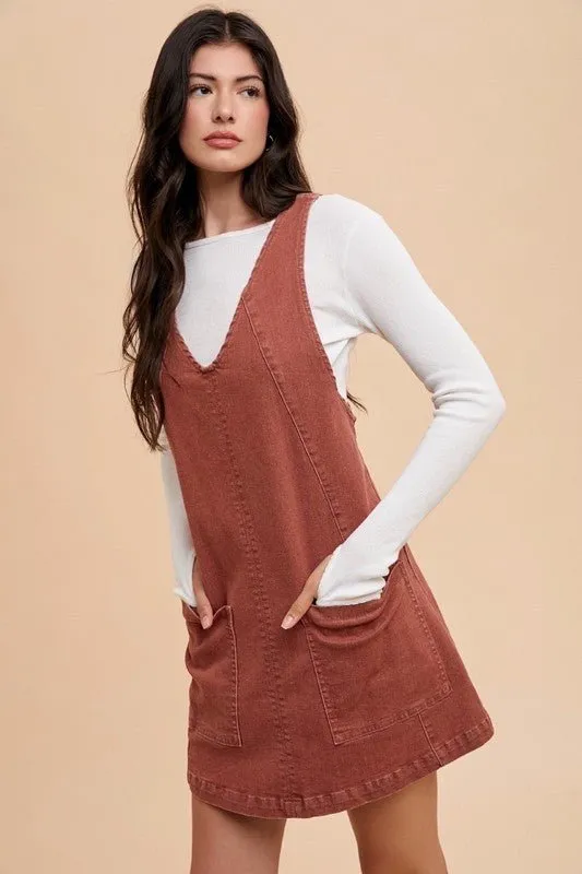 Denim Overall Dress with Pockets