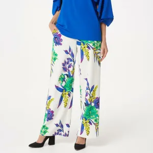 Dennis Basso Plus Petite Printed Luxe Crepe Pull On Wide Leg Pants