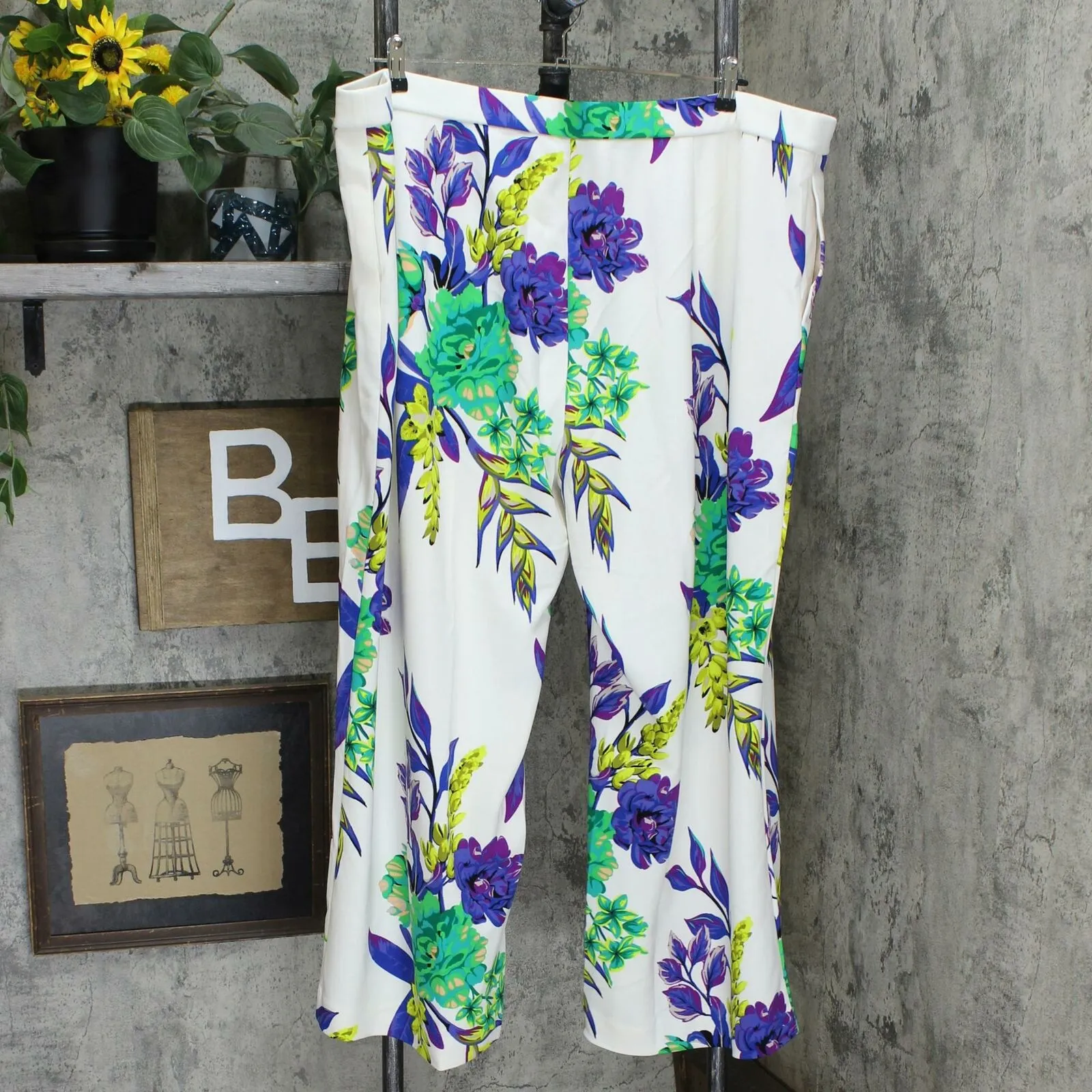 Dennis Basso Plus Petite Printed Luxe Crepe Pull On Wide Leg Pants