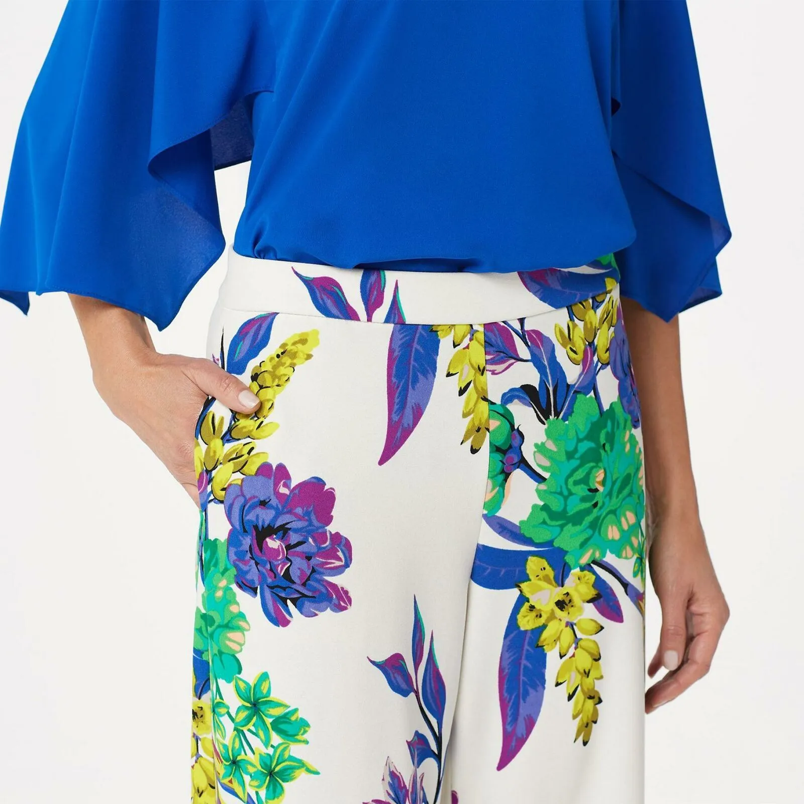 Dennis Basso Plus Petite Printed Luxe Crepe Pull On Wide Leg Pants