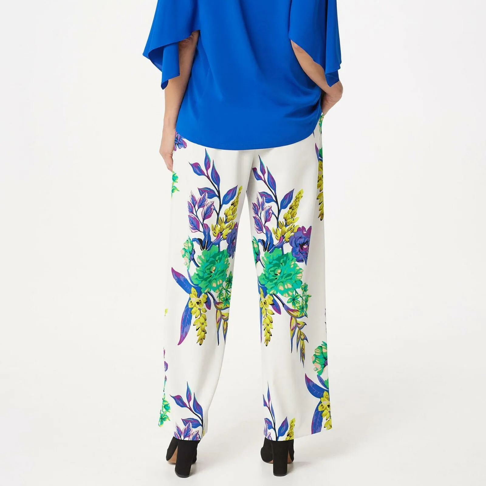 Dennis Basso Plus Petite Printed Luxe Crepe Pull On Wide Leg Pants