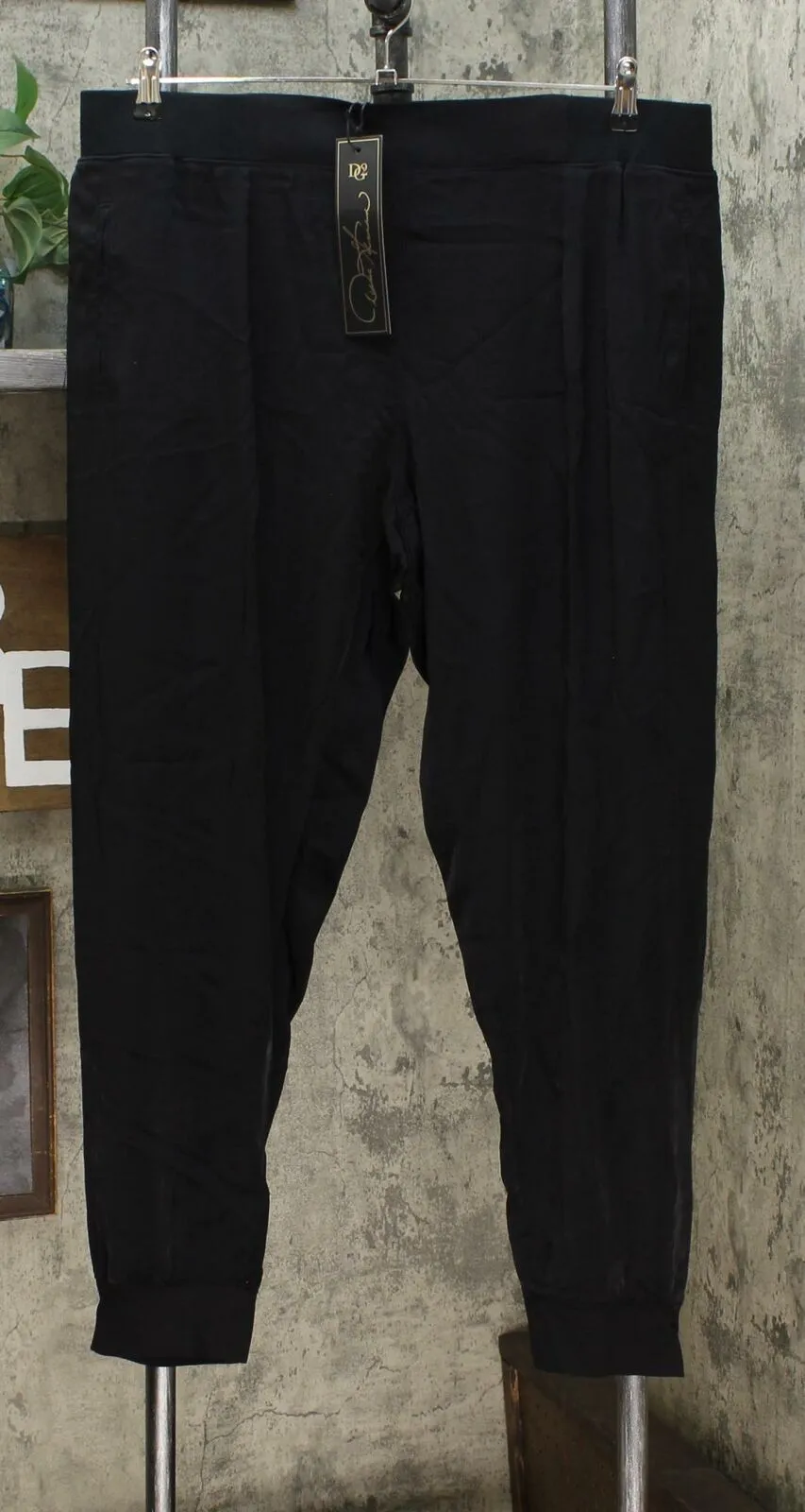 DG2 by Diane Gilman Women's Plus Size Faux Silk Pull On Jogger Pants