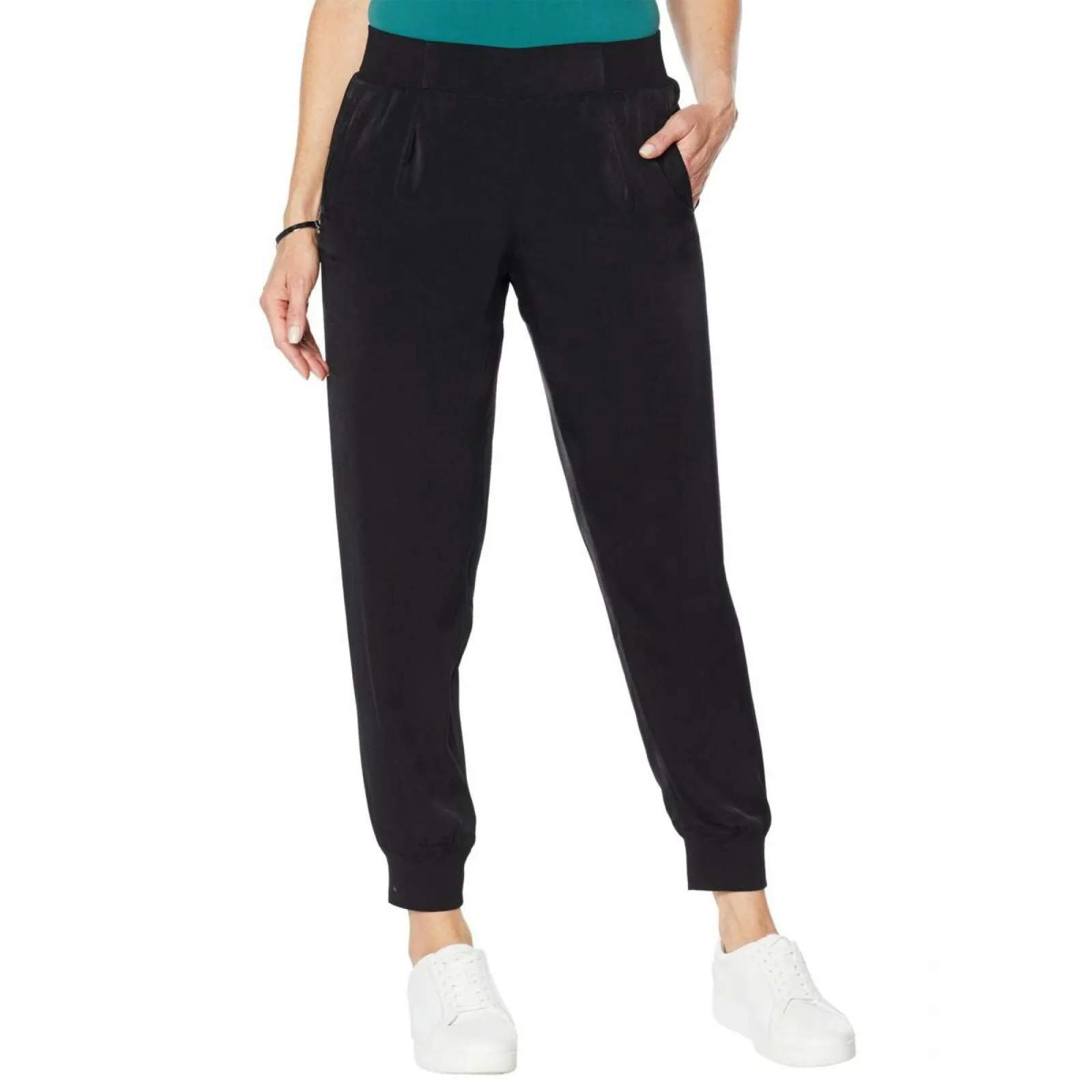 DG2 by Diane Gilman Women's Plus Size Faux Silk Pull On Jogger Pants