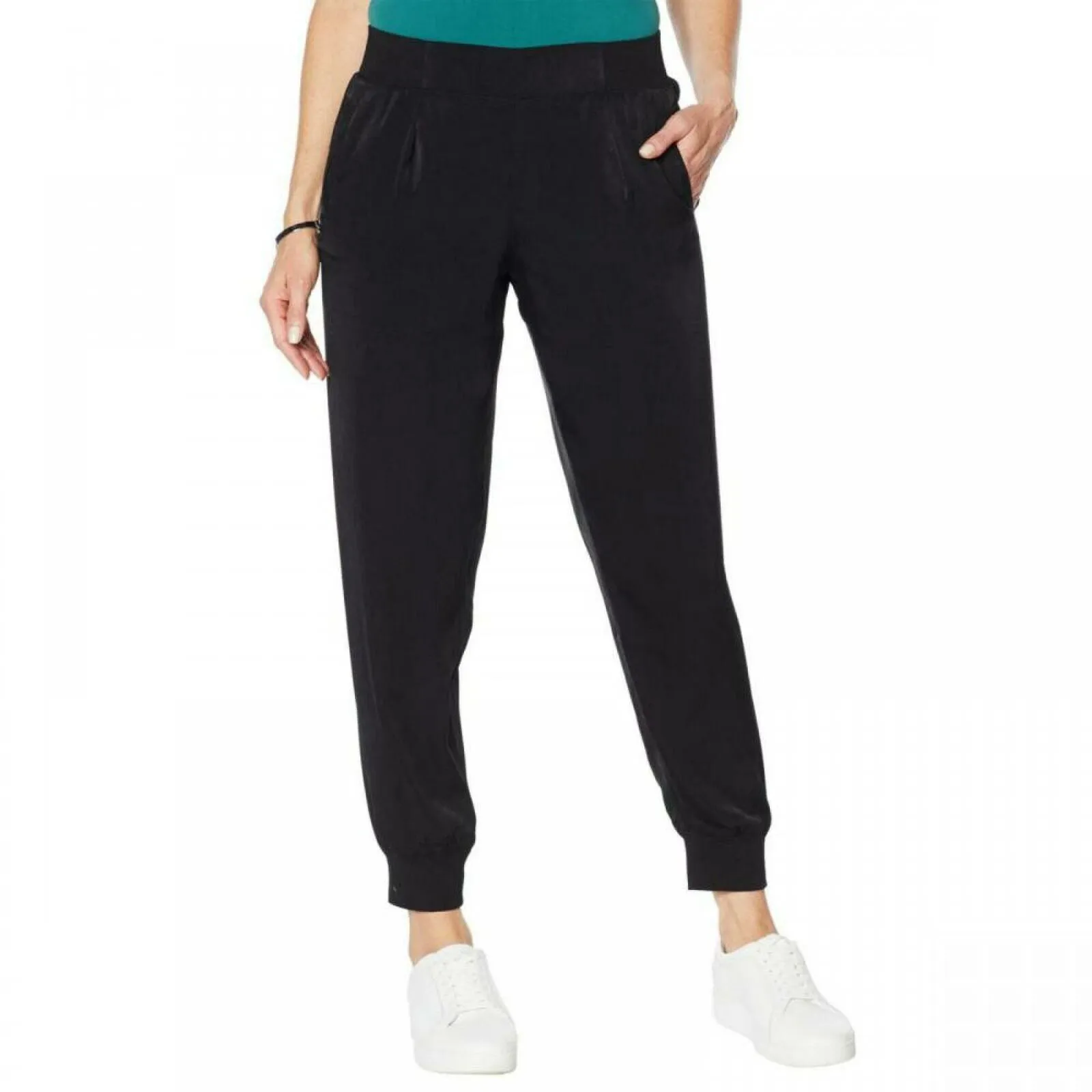 DG2 by Diane Gilman Women's Plus Size Faux Silk Pull On Jogger Pants