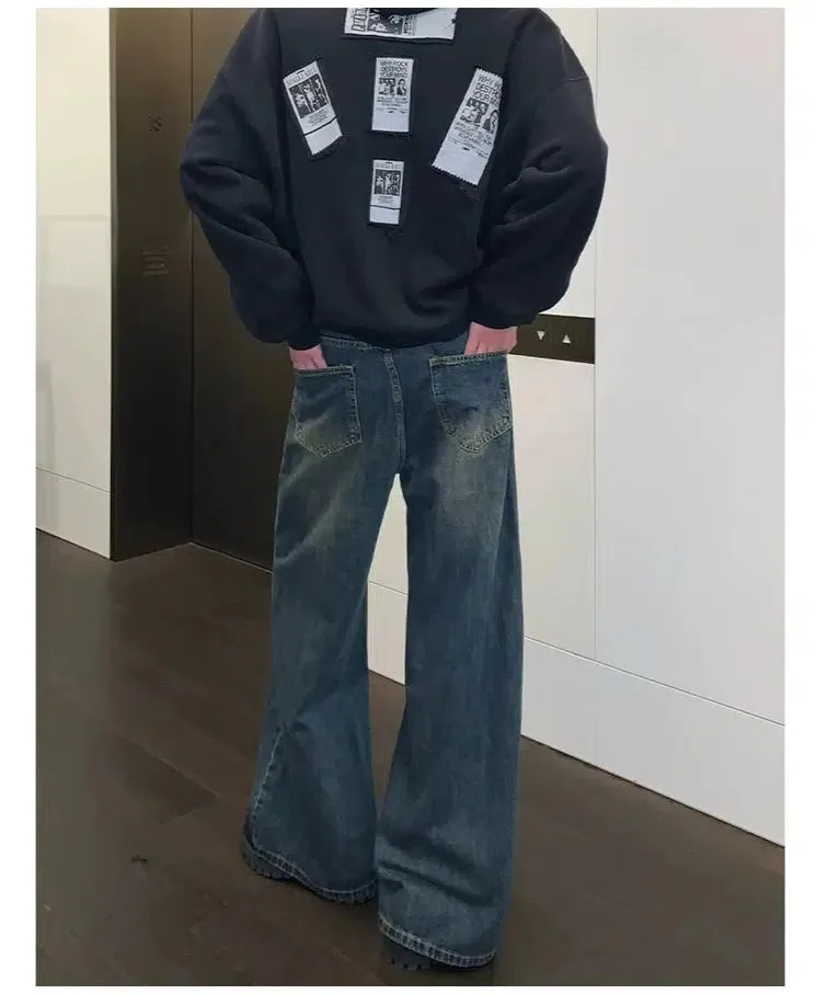 Distressed Wide-Leg Jeans