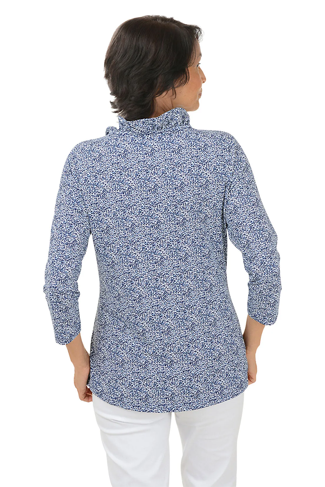 Ditsy Leopard Ruffle Neck UPF50  Top