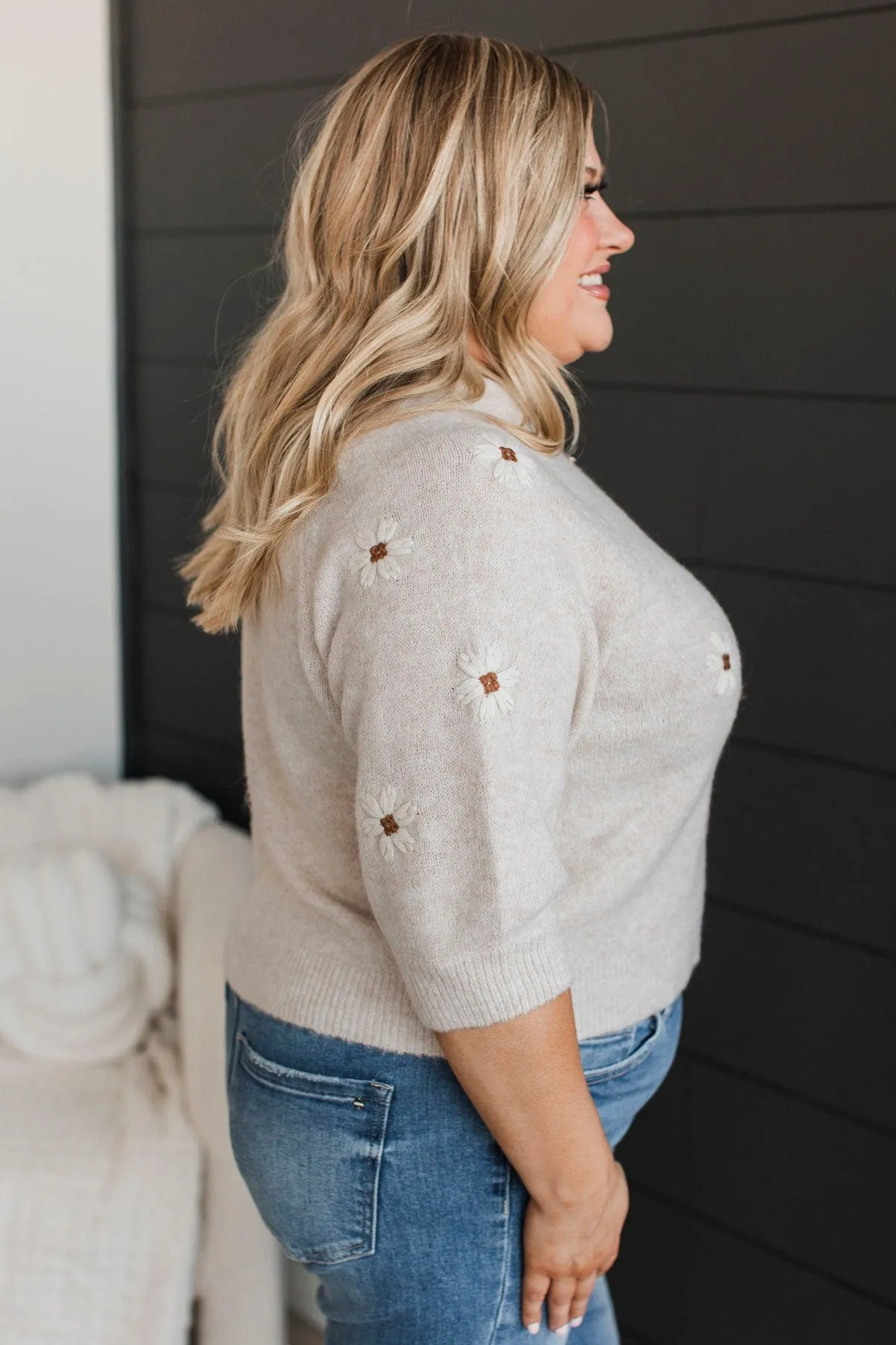 Easy Confidence Floral Sweater Top- Oatmeal