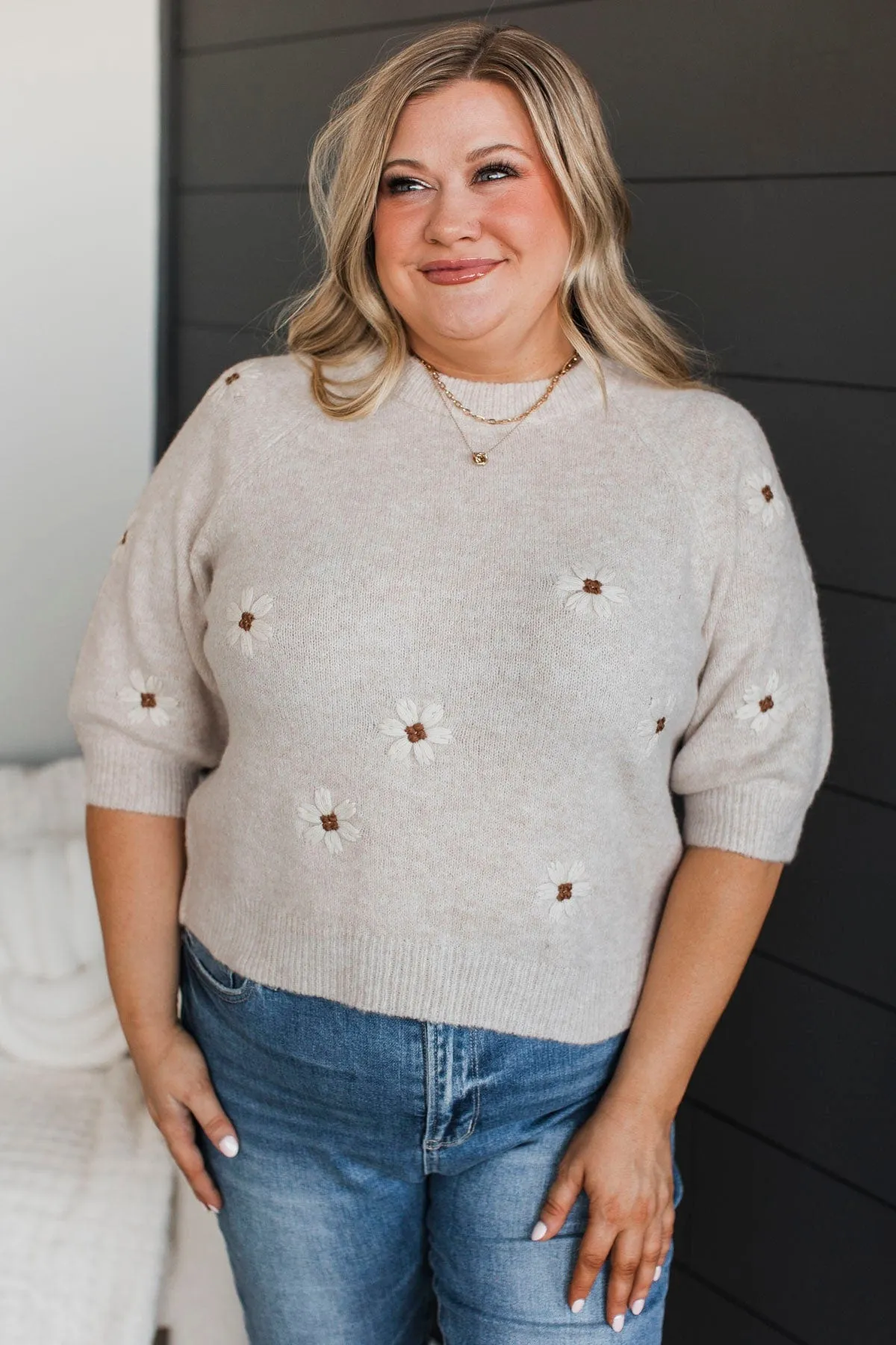 Easy Confidence Floral Sweater Top- Oatmeal