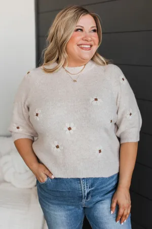 Easy Confidence Floral Sweater Top- Oatmeal