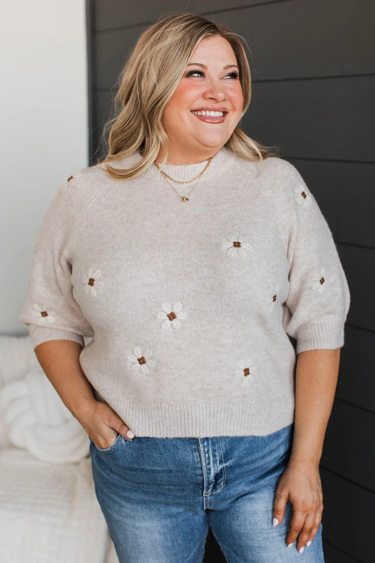 Easy Confidence Floral Sweater Top- Oatmeal