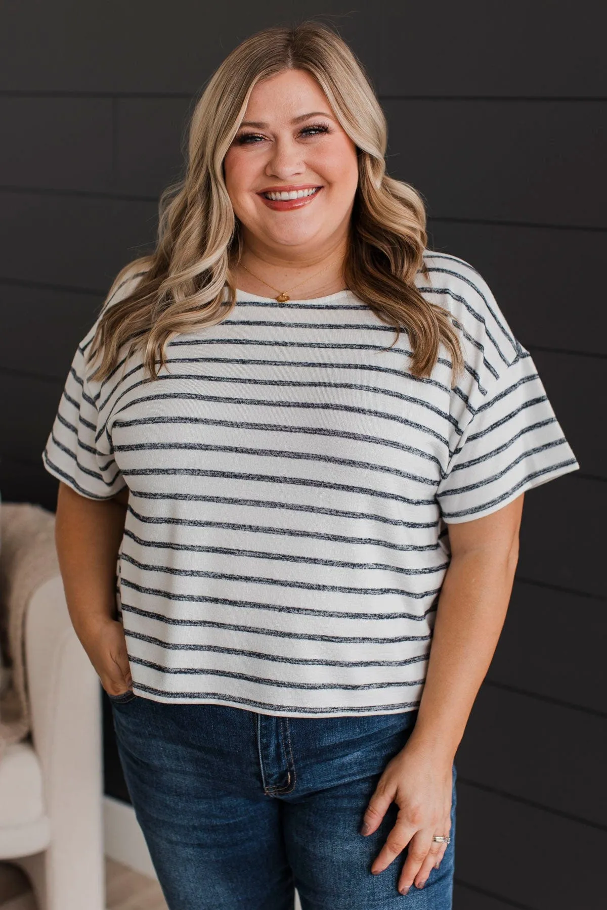 Easy Does It Striped Top- Ivory & Dark Navy