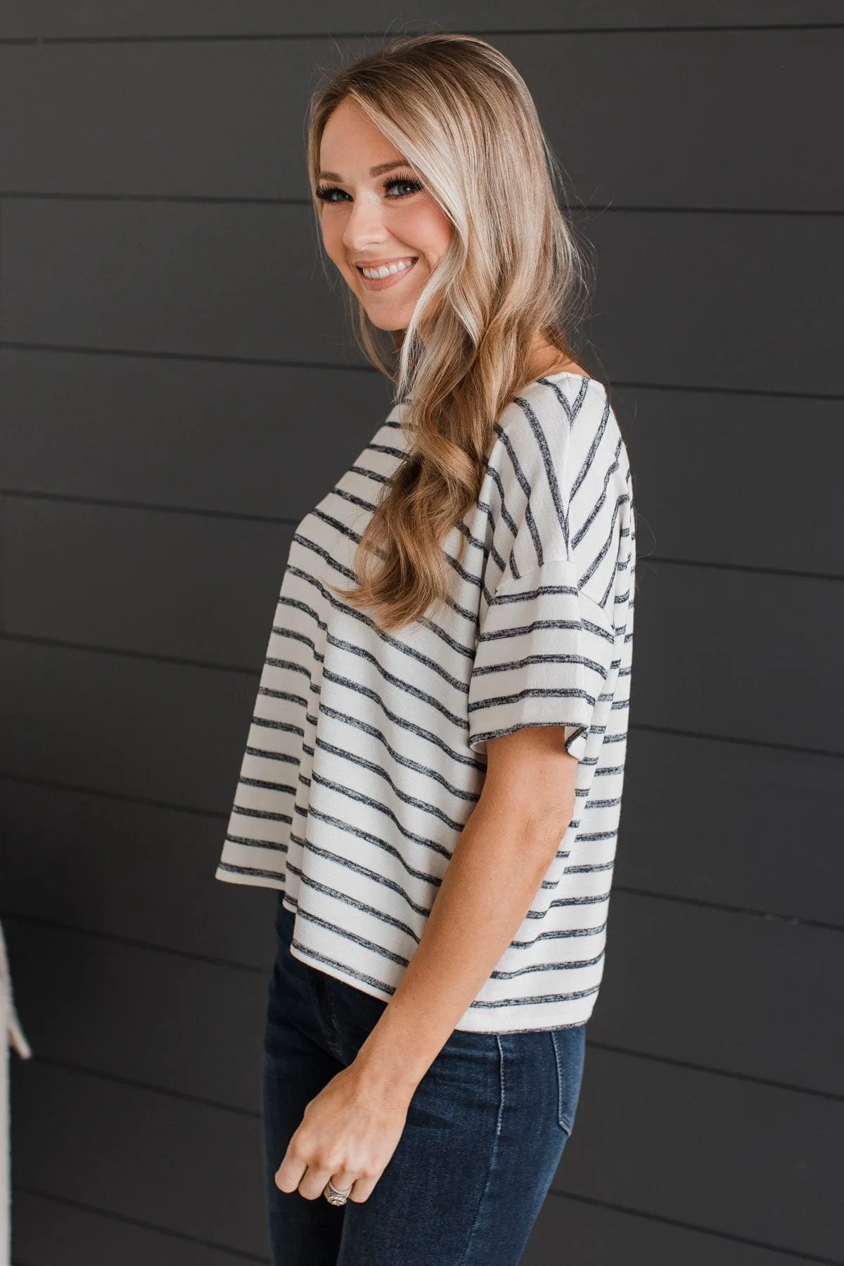 Easy Does It Striped Top- Ivory & Dark Navy