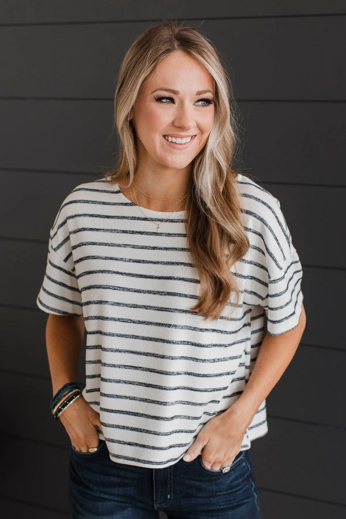 Easy Does It Striped Top- Ivory & Dark Navy