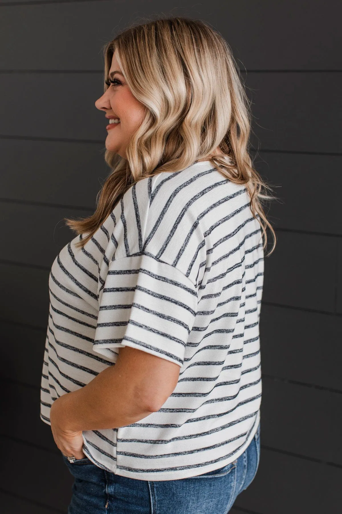 Easy Does It Striped Top- Ivory & Dark Navy