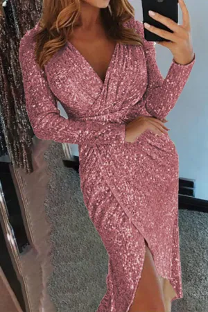 Elegant Solid Solid Color V Neck One Step Skirt Dresses