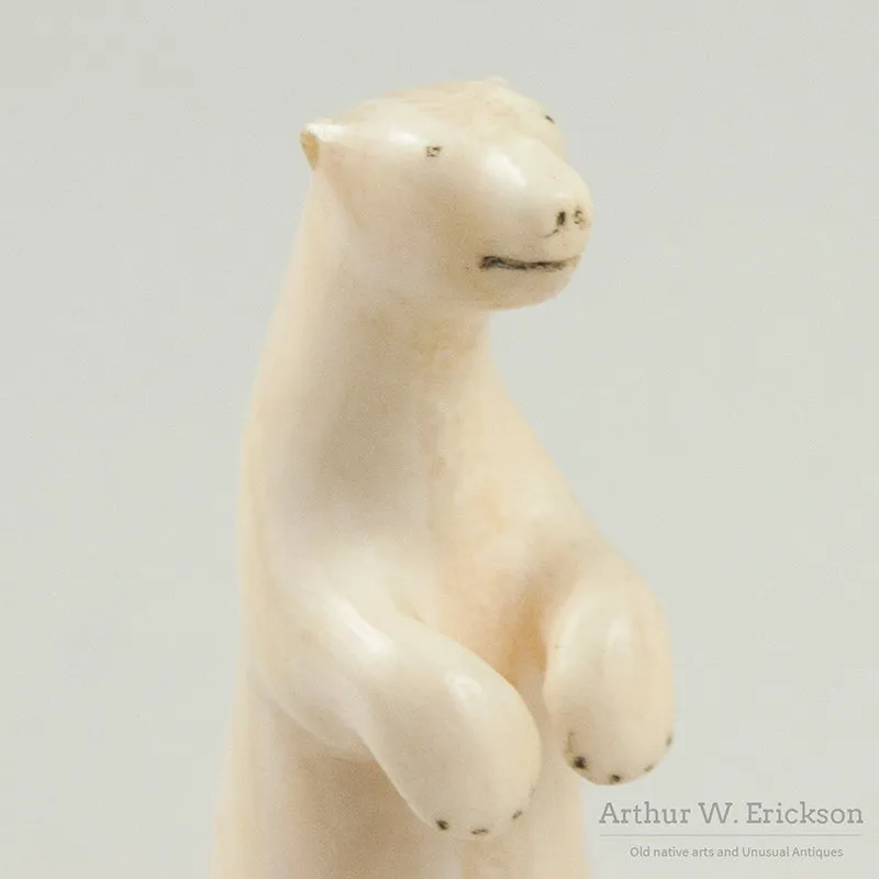 Eskimo Carved Walrus Ivory Standing Polar Bear