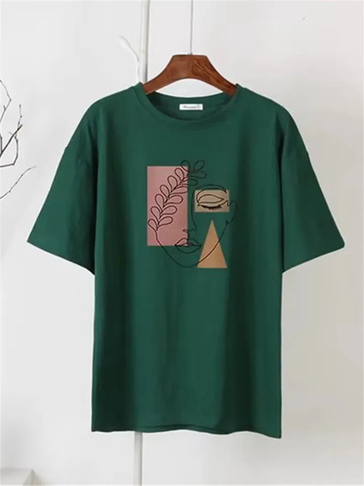 Female Face Art Print Casual Loose T-shirts