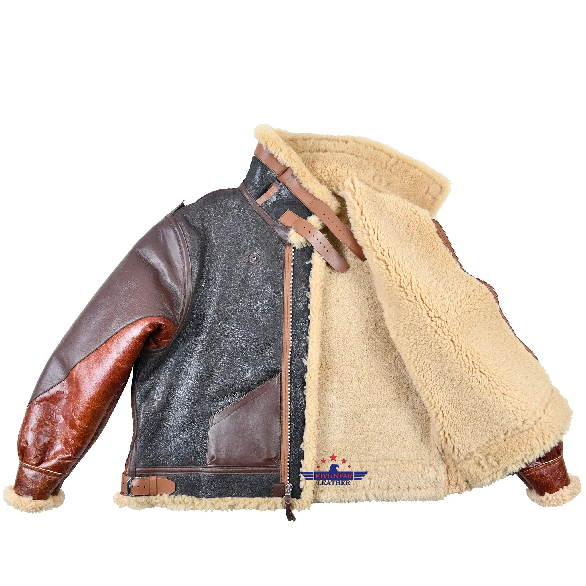 FiveStar Leather Repro of TYPE B3 DWG.NO.33H5595 A.C.CONTRACT NO.W535 ac-1943 two tone Sheepskin Jacket