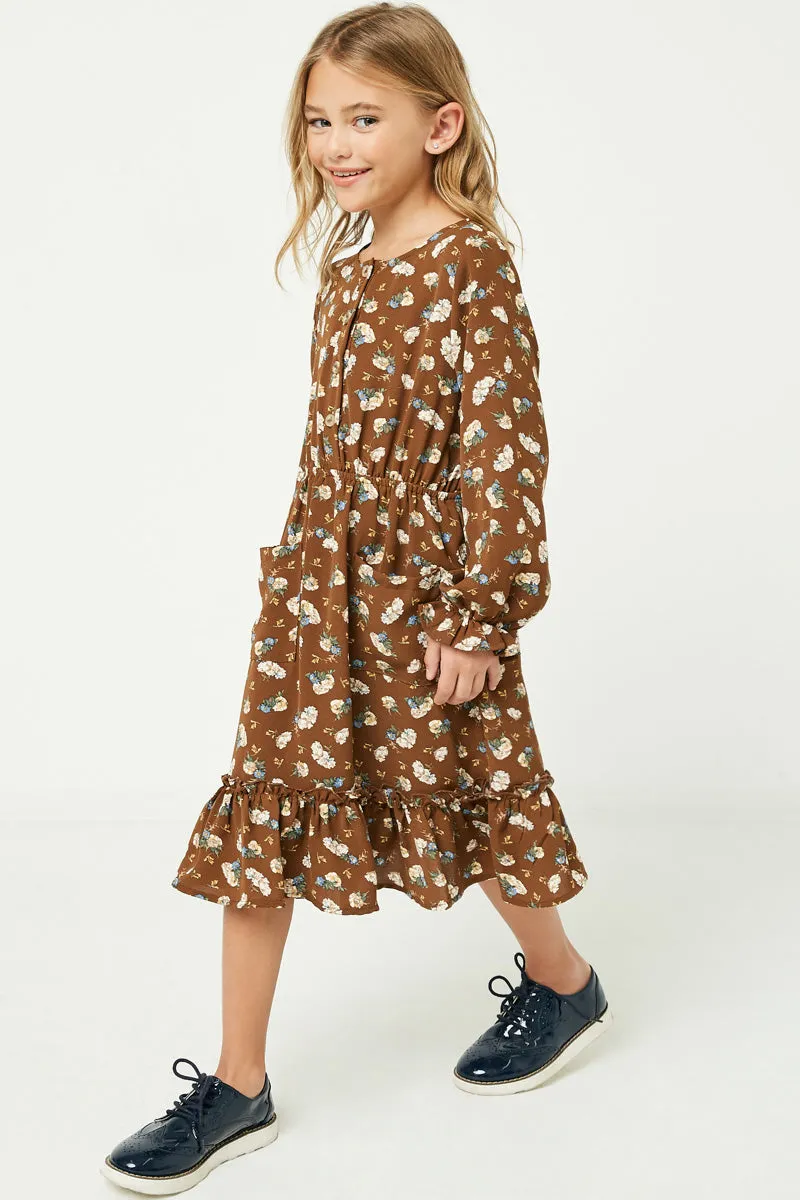 Floral Print Ruffle Midi Dress