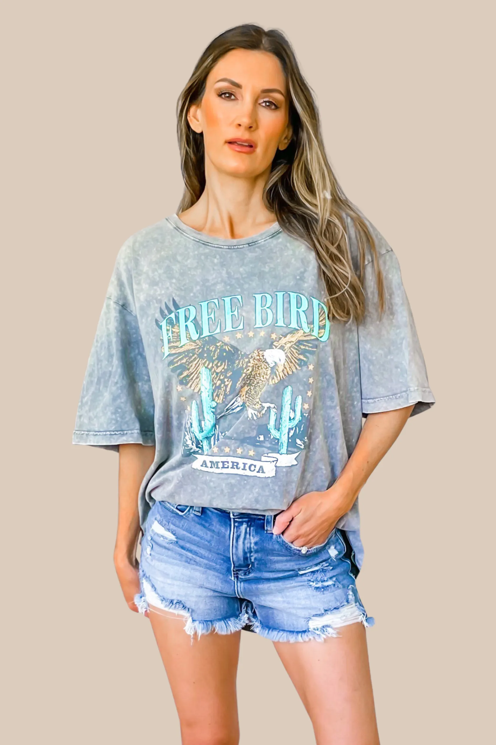 Free Bird America Graphic Tee - Denim Blue - SALE