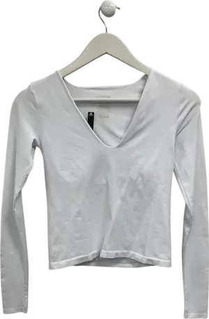Free People White Clean Lines V Neck Long Sleeve Top UK L