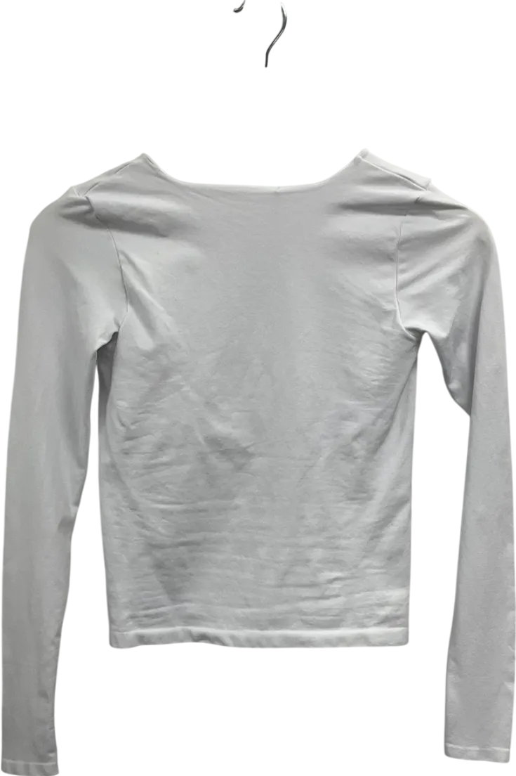 Free People White Clean Lines V Neck Long Sleeve Top UK L