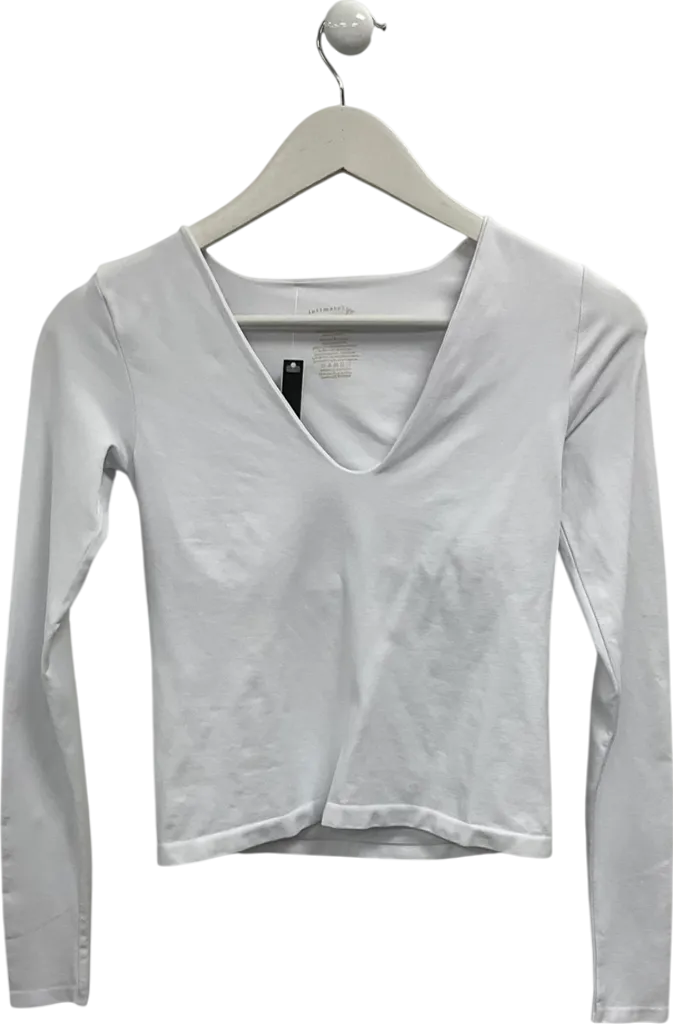 Free People White Clean Lines V Neck Long Sleeve Top UK L