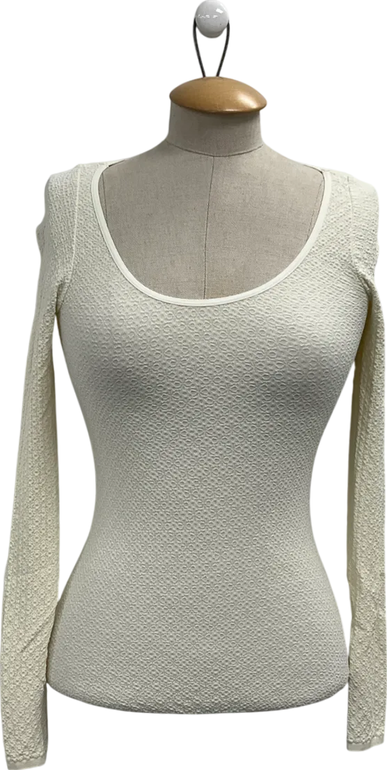 Free People White Love Letter Seamless Long Sleeve Top UK XS/S
